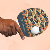 Japanese Style Retro Teal Floral and Clouds Print 卓球ラケット