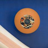 Japanese Style Retro Teal Floral n Clouds Initial 卓球ボール