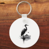 Japanese Sumi-e Crane Zen Keychain キーホルダー (正面)