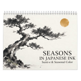 Japanese Sumi-e Ink Art Through the Seasons カレンダー