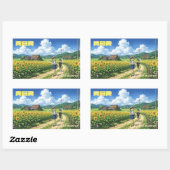 Japanese Summer Sunflower Sticker 長方形シール (シート)