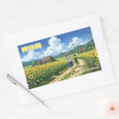 Japanese Summer Sunflower Sticker 長方形シール (封筒)