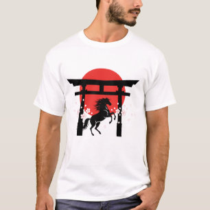 Japanese Sunrise Torii & Horse Silhouette Art Tシャツ