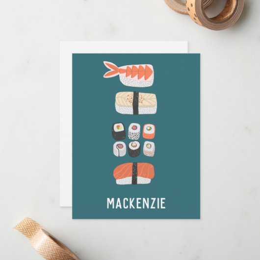 Japanese Sushi Personalized ノートカード (正面/裏面インサイチュ)