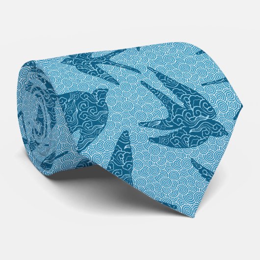 Japanese Swallows in Flight, Cobalt and Pale Blue ネクタイ (ロール)