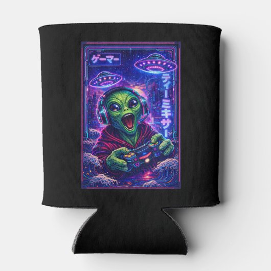 Japanese Synthwave Sci Fi UFO Alien Cool Gamer 缶クーラー (裏面)
