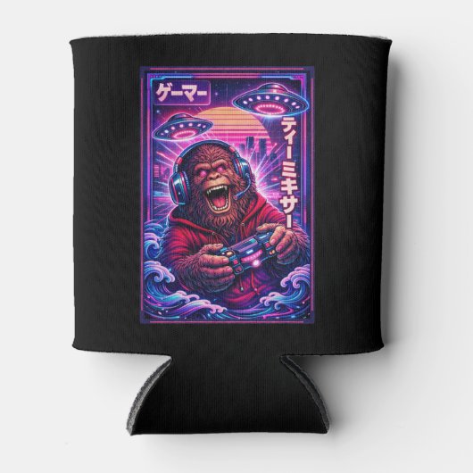 Japanese Synthwave Sci Fi UFO Bigfoot Cool Gamer 缶クーラー (正面)