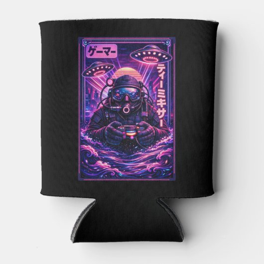 Japanese Synthwave Sci Fi UFO Scuba Cool Gamer 缶クーラー (正面)