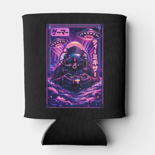 Japanese Synthwave Sci Fi UFO Scuba Cool Gamer 缶クーラー (裏面)
