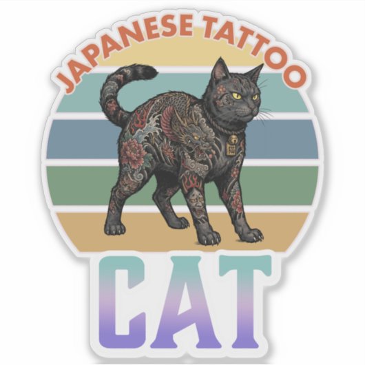 Japanese tattoo cat -irezumi- シール (正面)