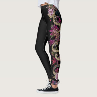 Japanese Tattoo Style Floral Snake Leggings レギンス