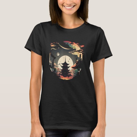 Japanese Temple Tokyo Asian Inspired Retro Japan 1 Tシャツ (正面)
