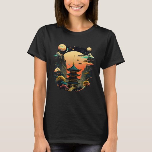 Japanese Temple Tokyo Asian Inspired Retro Japan 9 Tシャツ (正面)