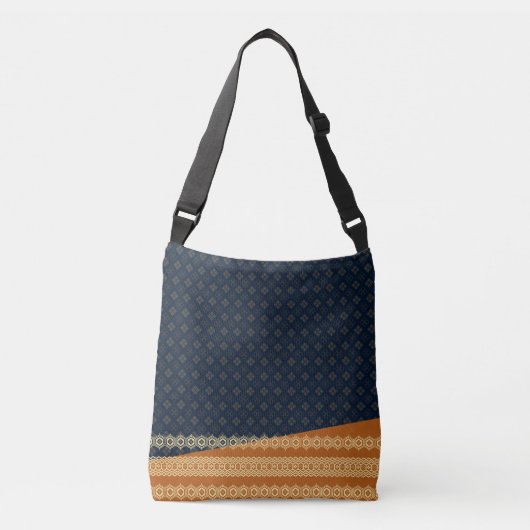 Japanese Tortoise and Diamond Pattern Gold Navy クロスボディバッグ (正面)