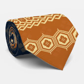 Japanese Tortoise and Diamond Pattern Gold Navy ネクタイ (ロール)