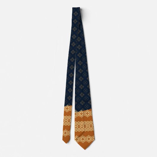 Japanese Tortoise and Diamond Pattern Gold Navy ネクタイ (裏面)
