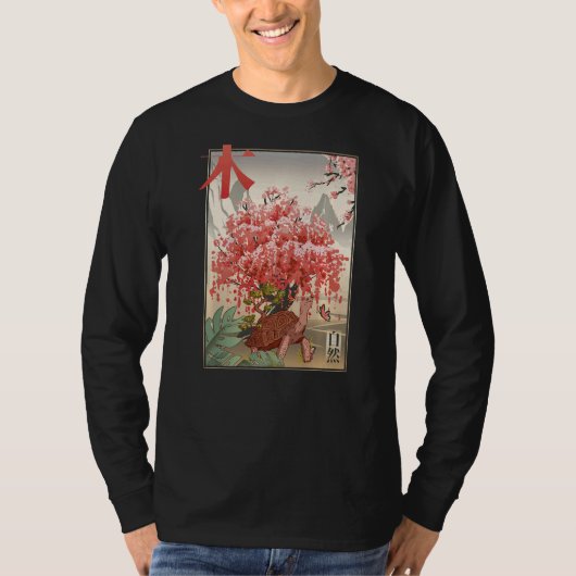Japanese Turtle and butterfly Japanese Blossom tre Tシャツ (正面)