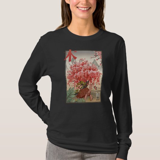 Japanese Turtle and butterfly Japanese Blossom tre Tシャツ (正面)