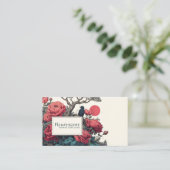 Japanese Ukiyo-e Style Red Peony Black Bird 名刺 (スタンド正面)