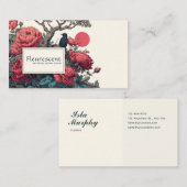Japanese Ukiyo-e Style Red Peony Black Bird 名刺 (正面/裏面)