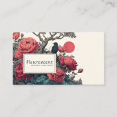 Japanese Ukiyo-e Style Red Peony Black Bird 名刺 (正面)