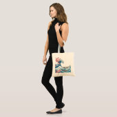 Japanese Ukiyo-e Wave and Cherry Blossom Tote Bag トートバッグ (正面(モデル))