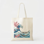 Japanese Ukiyo-e Wave and Cherry Blossom Tote Bag トートバッグ (正面)
