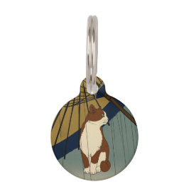 Japanese Ukiyoe Rainy Cat ペット　ネームタグ