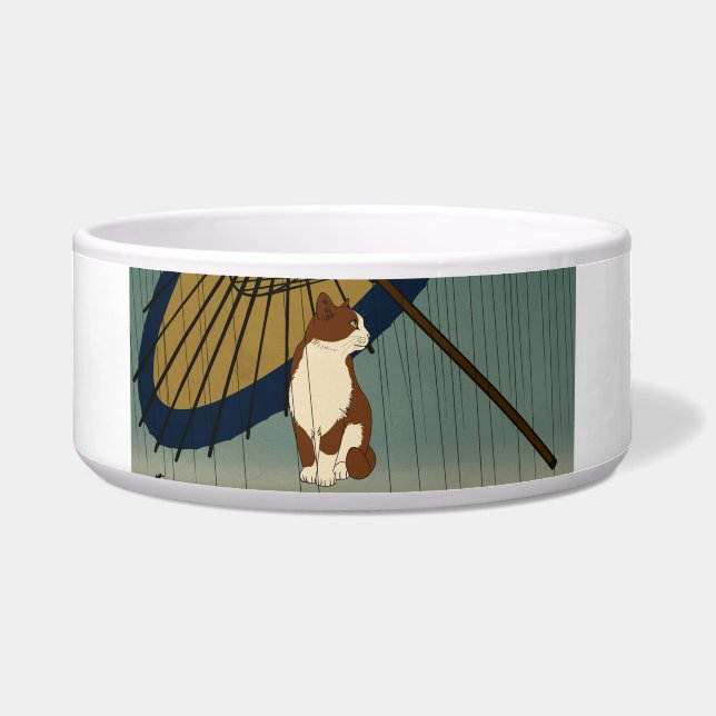 Japanese Ukiyoe Rainy Cat ボウル (正面)