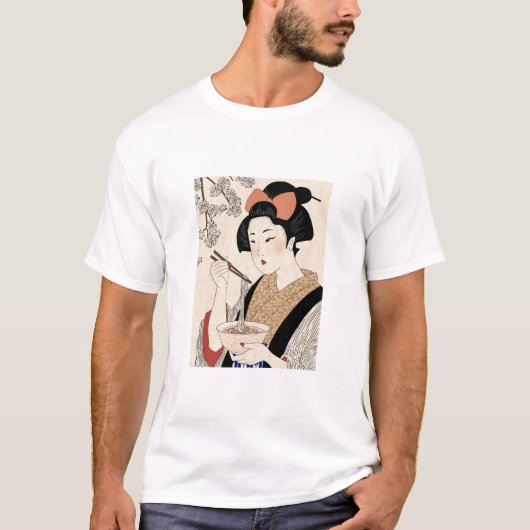 Japanese Ukiyoe Style Kimono Modern Girl Tシャツ (正面)