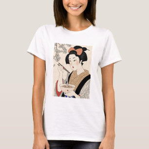 Japanese Ukiyoe Style Kimono Modern Girl Tシャツ