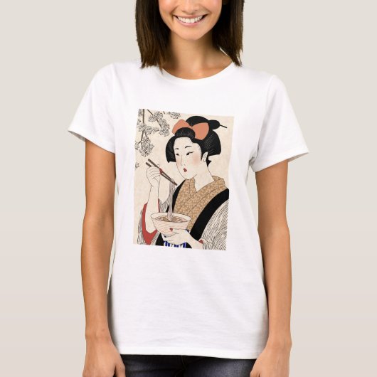 Japanese Ukiyoe Style Kimono Modern Girl Tシャツ (正面)
