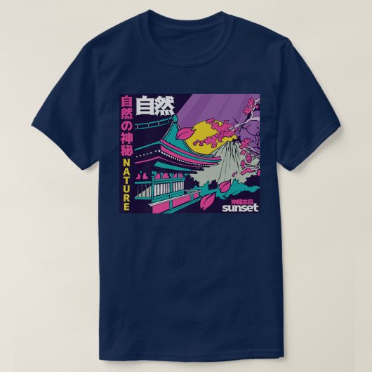 Japanese Vaporwave Mount Fuji Sakura Cherry Blosso Tシャツ (デザイン正面)