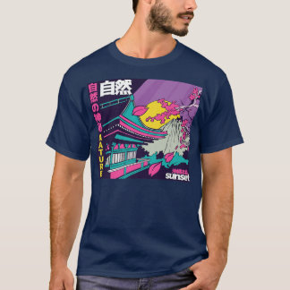 Japanese Vaporwave Mount Fuji Sakura Cherry Blosso Tシャツ