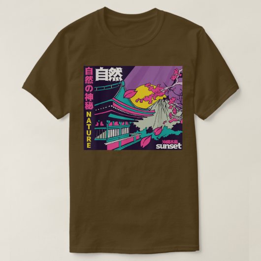 Japanese Vaporwave Mount Fuji Sakura Cherry Blosso Tシャツ (デザイン正面)