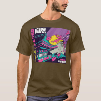 Japanese Vaporwave Mount Fuji Sakura Cherry Blosso Tシャツ