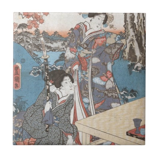 Japanese vintage ukiyo-e geisha タイル (正面)