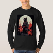 Japanese Warrior Cat Ninja Mask Kitsune Tシャツ (正面)