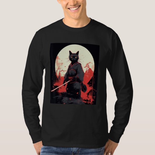 Japanese Warrior Cat Ninja Mask Kitsune Tシャツ (正面)