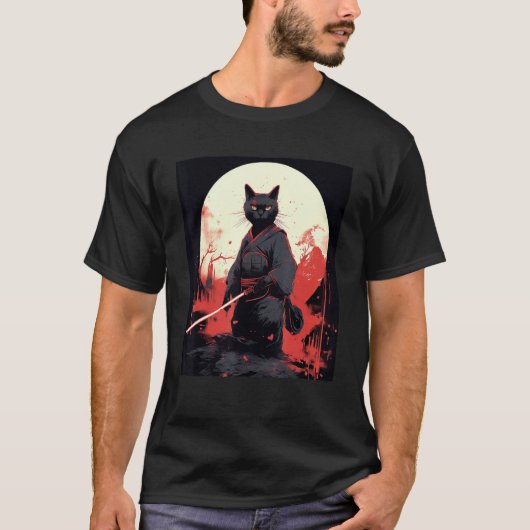 Japanese Warrior Cat Ninja Mask Kitsune Tシャツ (正面)