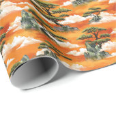 Japanese Watercolor Bonsai Pine Mountain Pattern ラッピングペーパー (ロールコーナー)