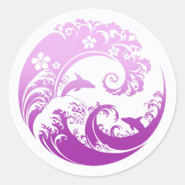 Japanese Wave & Hibiscus Purple ラウンドシール