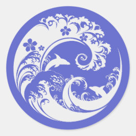 Japanese Wave & Hibiscus white ラウンドシール