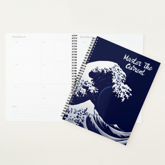 Japanese Wave in Foil | Minimalist Silver Wave Art プランナー手帳 (ディスプレー)