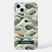 Japanese Wave Pattern Monogrammed iPhoneケース (裏面)