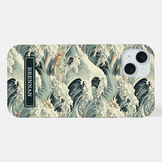 Japanese Wave Pattern Monogrammed iPhoneケース (裏面横)