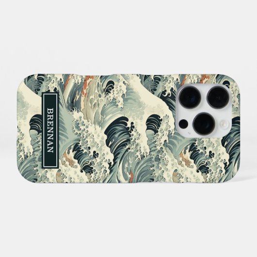 Japanese Wave Pattern Monogrammed iPhoneケース (裏面横)