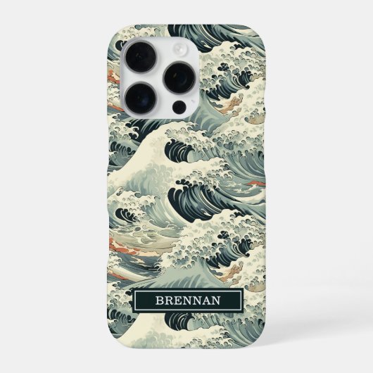 Japanese Wave Pattern Monogrammed iPhoneケース (裏面)