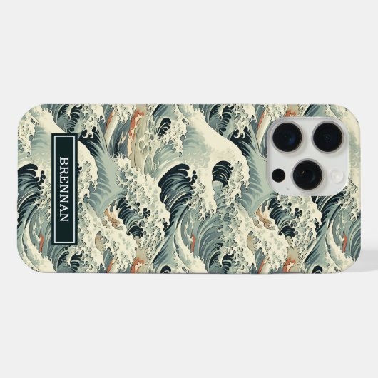 Japanese Wave Pattern Monogrammed iPhoneケース (裏面横)