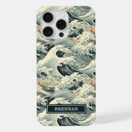 Japanese Wave Pattern Monogrammed iPhone 15 Pro Maxケース